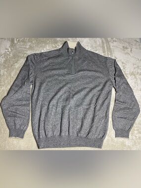 Hathaway Platinum Sweater Mens XL Gray Cashmere Silk 1/4 Zip Mock Neck READ